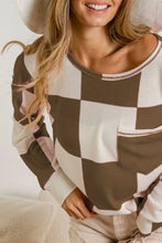 Checker Printed Hacci Long Sleeve Top with Pocket