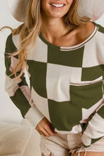 Checker Printed Hacci Waffle Knit Long Sleeve Shirt for Women