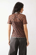 Checkerboard Mesh Short Sleeve Top for Women Woman T Shirts