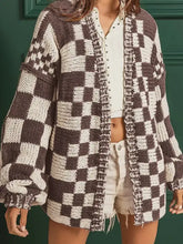 Cozy checkerboard pattern sweater cardigan in black and white