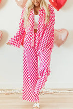 Pink and white checkered Checkerboard Print Long Sleeve Top and Pants Set