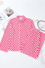 Pink and white checkered long-sleeved button-up pajama set