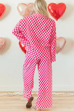 Pink and white checkered pajama set front view
