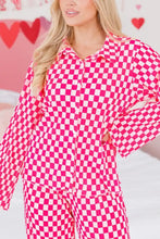 Checkerboard print pink white long sleeve pajama top pants set