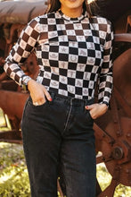 Checkerboard Western Mesh Long Sleeve Bodysuit for Women