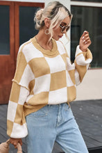 Checkered Exposed Seam Drooped Shoulder Sweater Sweater Pullovers