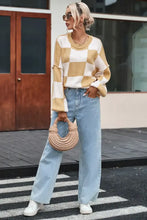 Checkered Exposed Seam Drooped Shoulder Sweater Sweater Pullovers