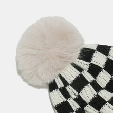 Checkered Knit Hat with Pompom Hats