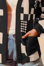 Black and white checkered open hoodie with ribbed cuffs for women