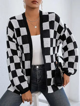 Checkered Open Front Long Sleeve Cardigan Woman Outerwear