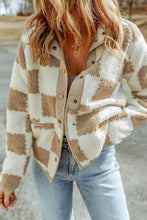 Checkered Snap Down Long Sleeve Jacket Dust Storm Woman Outerwear