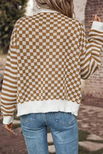 Checkered V-Neck Long Sleeve Cardigan Woman Outerwear