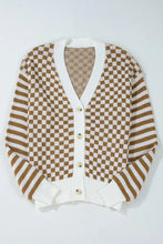 Checkered V-Neck Long Sleeve Cardigan Woman Outerwear
