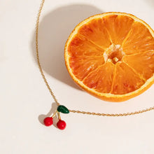 18K gold-plated cherry pendant necklace on stainless steel chain