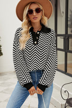 Chevron Pattern Collared Neck Sweater with Regular Sleeve Length Black