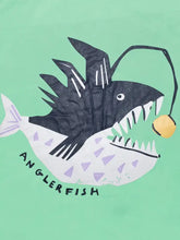 Children’s anglerfish graphic t-shirt with cartoon black and white fish