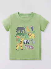Light green animal crew neck kids t-shirt with elephant print, machine wash cold