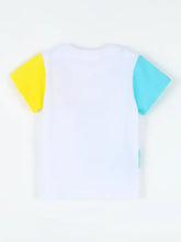 Children’s animal print color block t-shirt with yellow turquoise sleeves