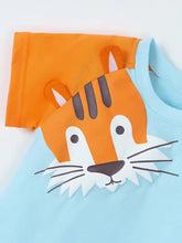 Cheerful orange round neck toddler t-shirt with tiger face applique