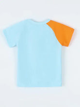 Children’s light blue orange raglan round neck animal print t-shirt