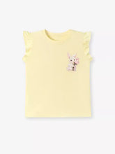 Children’s Bunny Ruffle Sleeve T-Shirt, pale yellow with embroidered bunny