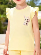 Children’s Bunny Ruffle Sleeve T-Shirt, pale yellow with embroidered bunny