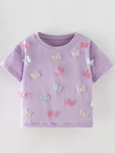 Children’s crew neck butterfly applique t-shirt in soft lavender