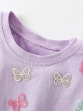 Children’s butterfly applique crew neck t-shirt in soft lavender cotton