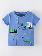 Light blue cartoon construction vehicle toddler t-shirt, machine wash cold