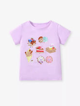 Children’s cartoon dessert short sleeve t-shirt in lavender with fun prints