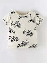 Children’s excavator print t-shirt, cream short sleeve, machine wash cold