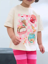Children’s cartoon food t-shirt with ice cream applique, machine wash cold