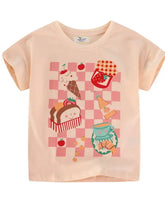 Children’s cartoon food t-shirt with ice cream on picnic print, machine wash cold