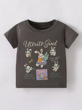Dark gray cartoon rabbit print toddler t-shirt, machine wash cold
