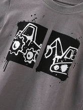 Childrens cartoon vehicle crew neck t-shirt with gears graphic