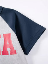 Children’s China raglan sleeve t-shirt, gray/navy, red lettering, machine wash cold
