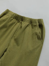 Childrens color block sweatpants set in olive green with elastic waist