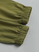 Childrens color block olive green jogger pants with elastic waistband