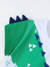 Children’s crocodile graphic round neck T-shirt back with green dinosaur spikes