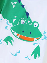 Children’s crocodile graphic round neck T-shirt, green croc with blue spikes