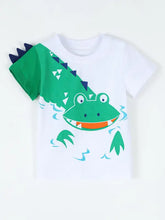 Children’s crocodile graphic round neck t-shirt, white cotton, machine wash cold