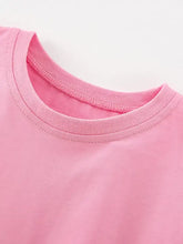 Pink cotton ribbed crew neck childrens bunny flower applique ruffle t-shirt