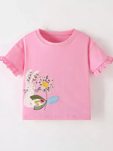 Pink childrens cute bunny flower applique ruffle sleeve t-shirt