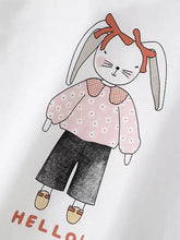 Children’s cute bunny graphic t-shirt with cartoon rabbit in pink polka-dot blouse