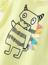 Lime green kids cartoon monster graphic t-shirt, machine wash cold