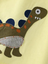 Children’s cute dinosaur applique t-shirt in olive green with spikes