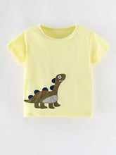 Children’s cute dinosaur applique short sleeve t-shirt, pale yellow