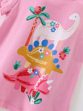 Pink childrens cute dinosaur graphic t-shirt with colorful dinos