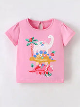 Pink short-sleeve toddler t-shirt with cute dinosaur graphic