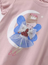 Pink short-sleeved toddler dress with cute fairy graphic, machine wash cold
